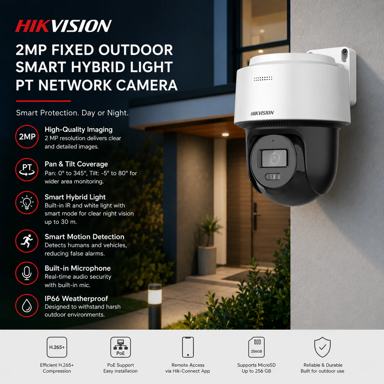 Hikvision 2MP Fixed Outdoor Smart Hybrid Light PT Network Camera - Image 2